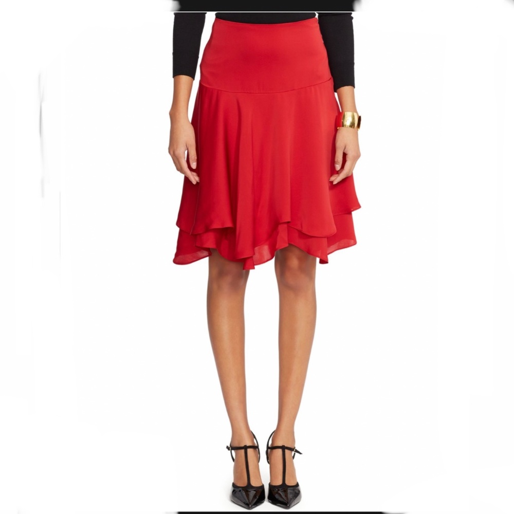 100% Silk Red Skirt Lauren Ralph Lauren Size 6 New - Picture 1 of 11
